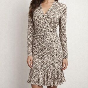 Veronica Beard Black and Brown long sleeved Dress with thin metallic threading